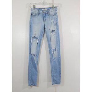 KANCAN JEANS slim skinny distressed ripped light blue wash stretch denim 24
